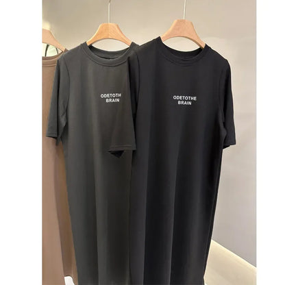 Plus Size Loose Short Sleeved Round Neck Dress Women 2025 Summer New Printed Dress