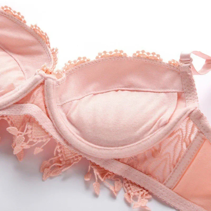 Women's Sexy Lace Gather Bra Plus Size Lace Bralette Breathable with Padded Underwire Unlined Bra Underwear