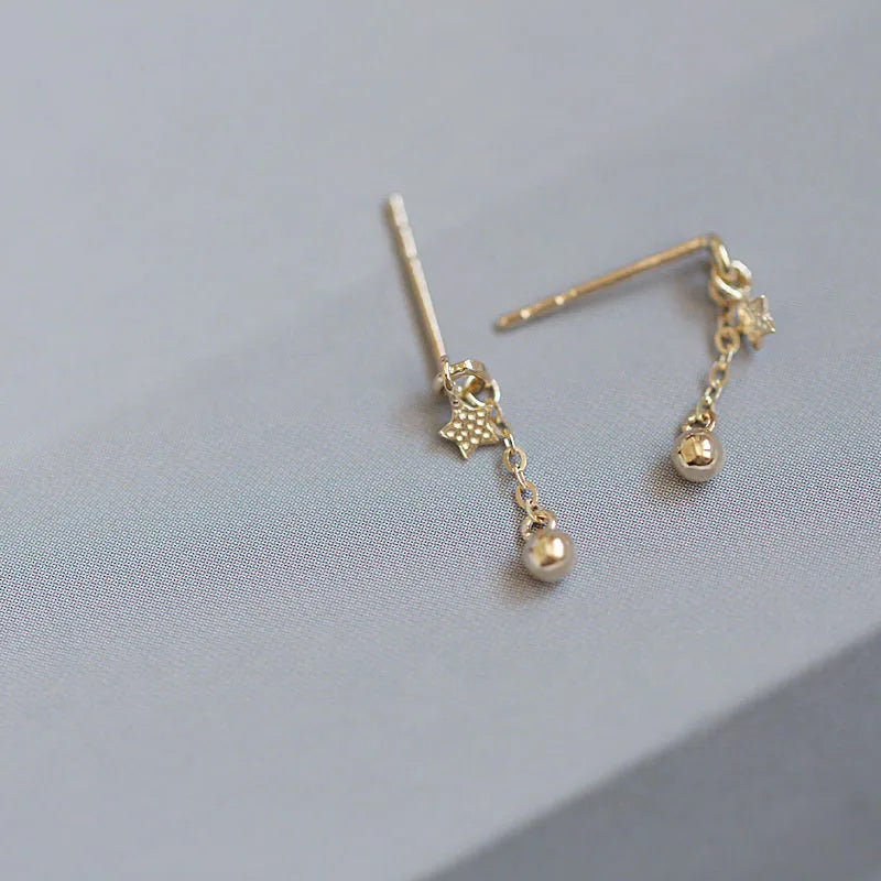 Cute Star Beads Tassel Stud Earrings Women Gold Plated Small Fresh Jewelry Zircon Earrings