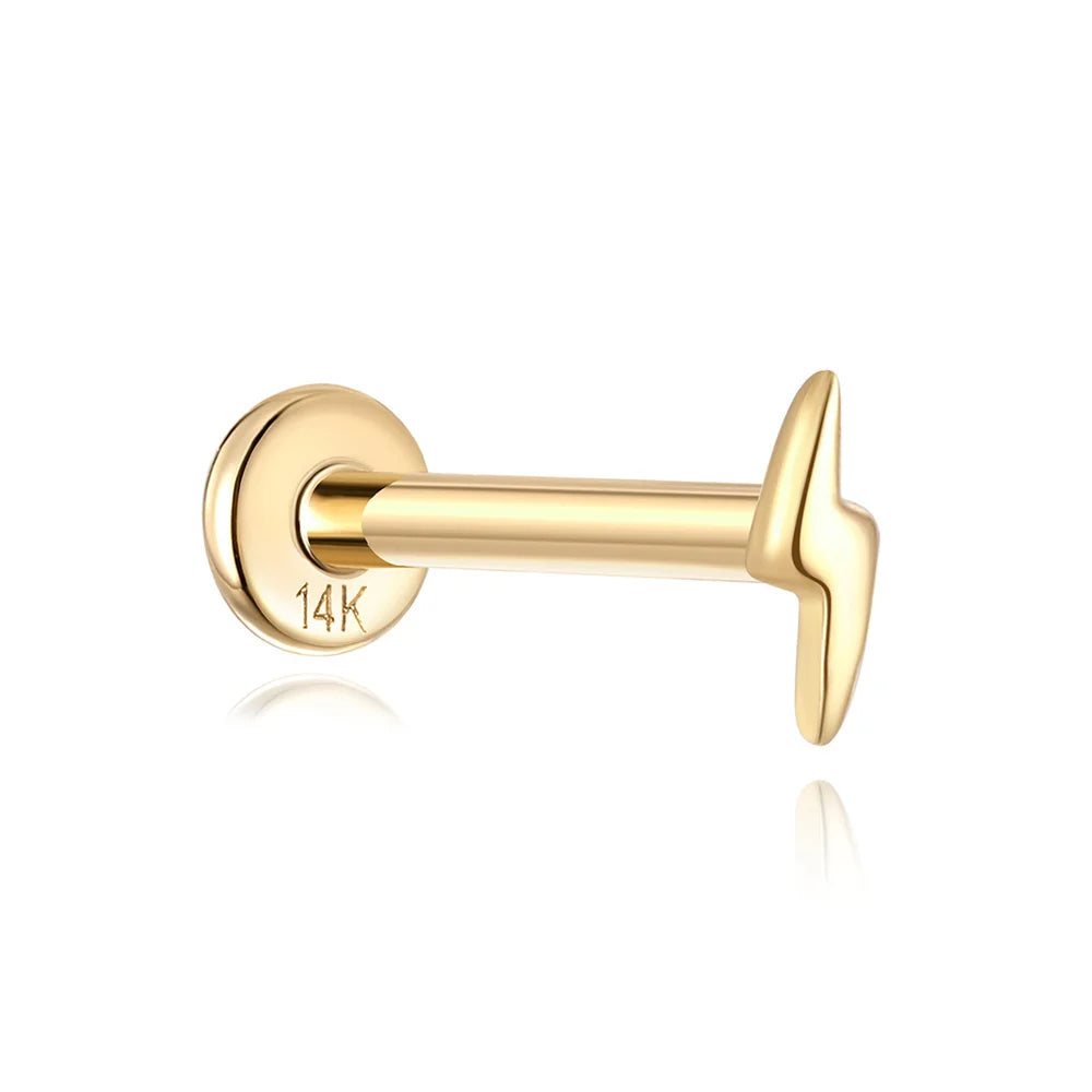 AIDE Single 1piece 14K Solid Gold Jewelry Stud Earring For Women Simple Mini Puncture Earrings Yellow Gold Jewelry Birthday Gift