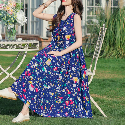 Plus Size Women Dress 2025 Summer Long Dress Vintage Loose Casual Elegant  Sleeveless Dress Women