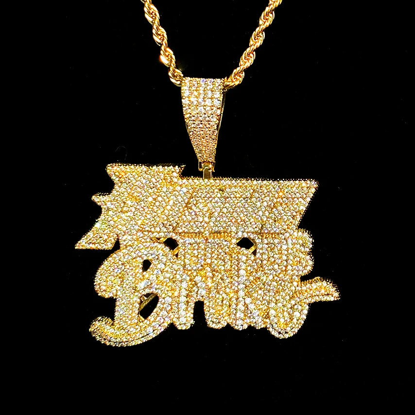 Aokaishen Iced Out Hustle Or Be Broke Necklace Pendant for Men Prong Setting Real Gold Plated Hip Hop Jewelry