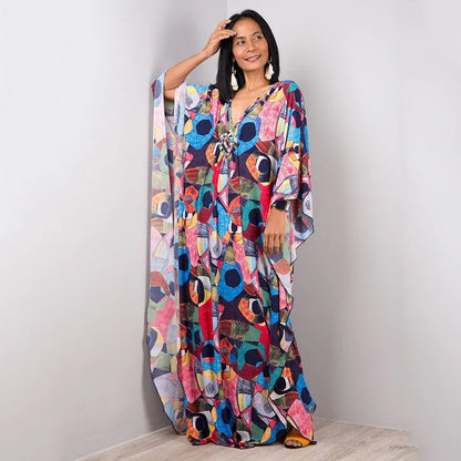 Plus Size Dresses Womens Caftan Floral Print Kaftan Dress Short Sleeve Swimsuit Cover up Loungewear for Summer
