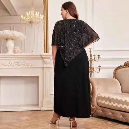 2026 Women Plus Size Dress O-neck Midi Loose Dress Lady Evening Chiffon Sequin Sexy Elegant Dress Female Clothing Summer Autumn