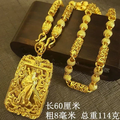 Dragon Pendant AU750 Gold Necklace - Guanyin 18K Pendant Necklace, Bold and Stylish Jewelry Gift for Men and Women