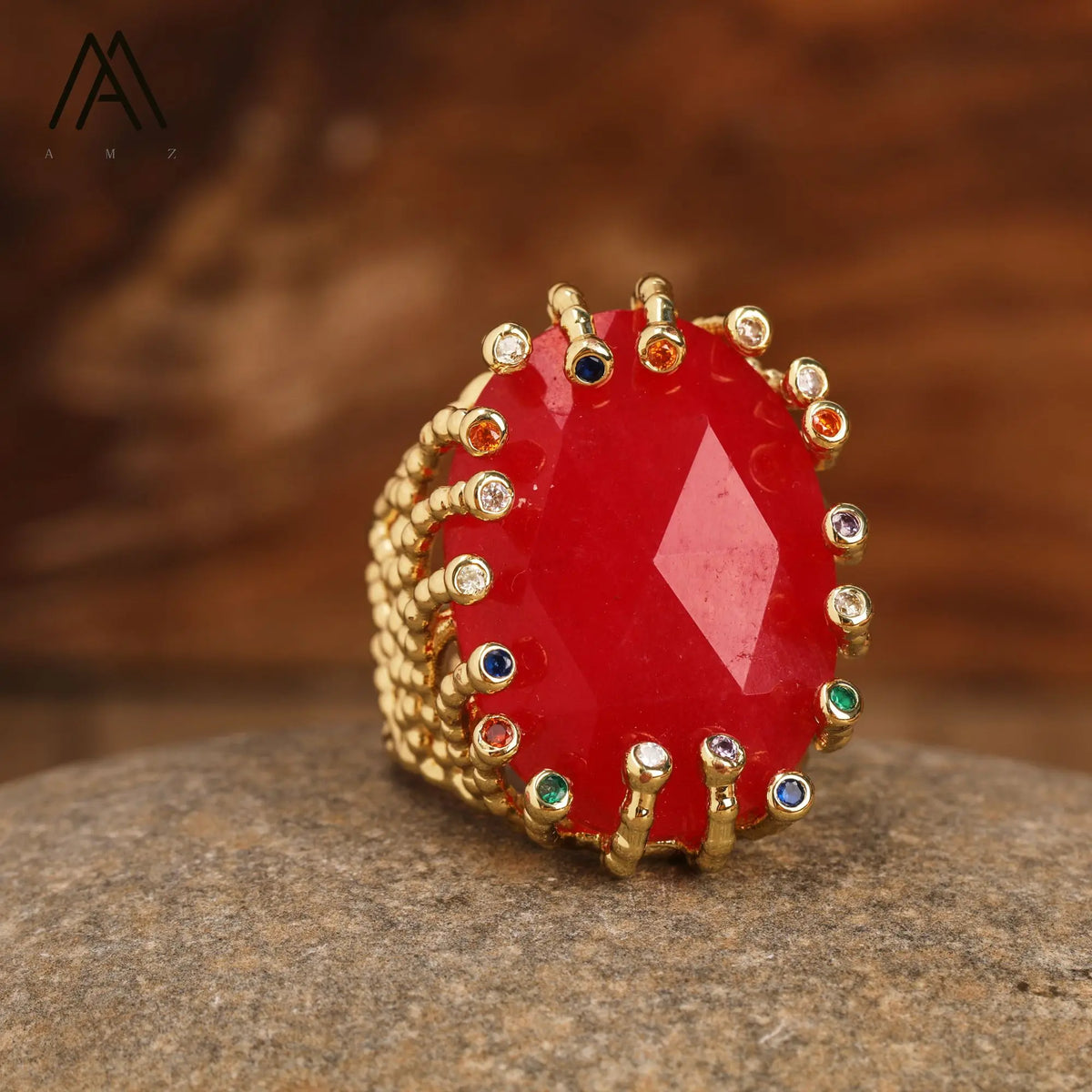 Luxury Vintage Gemstone Ring 18K Gold-Plated Women's Ring Natural Crystal Labradorite Rings Daily Wear Jewelry Gift Jewels