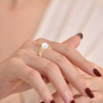 ZHBORUINI New Fine Pearl Ring 100% Real Natural Freshwater Pearl Design Ring for Femme 18K Gold Plating Women Jewelry Ring Gift