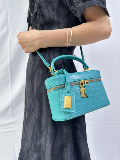 JW PEI box bag Сумка Женская, Square Cosmetic Bag, PU Embossed Black Zipper Small Portable Daily Use 2026 Summer Crossbody Bag