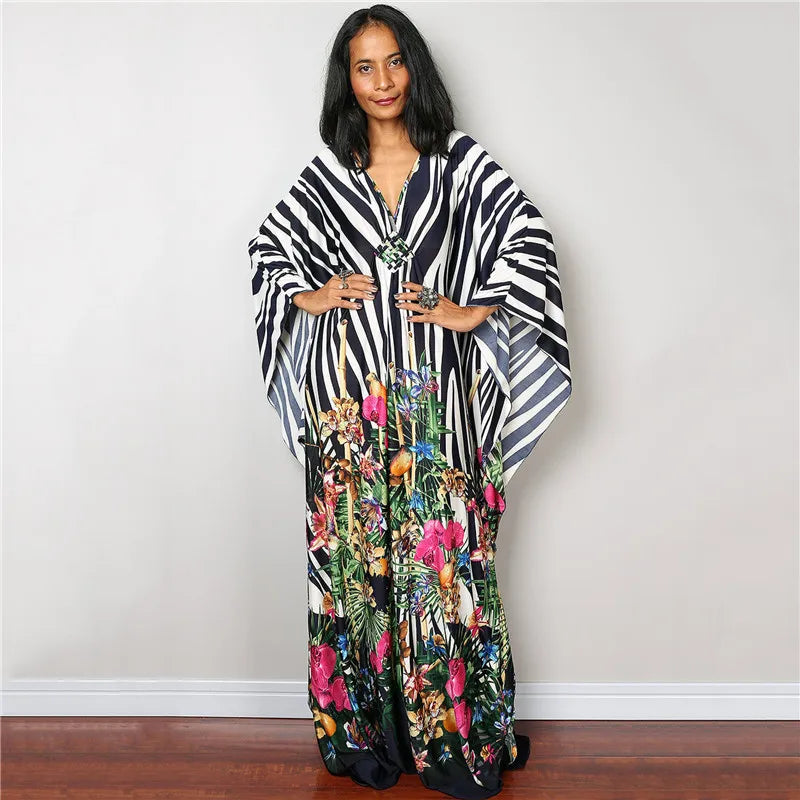 Plus Size Dresses Womens Caftan Floral Print Kaftan Dress Short Sleeve Swimsuit Cover up Loungewear for Summer