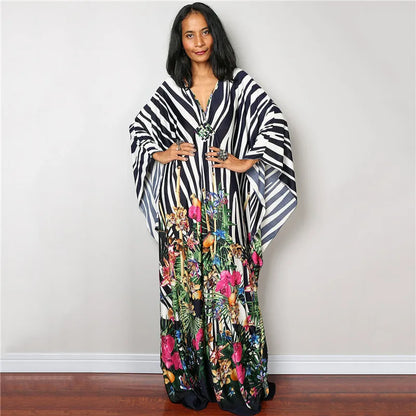 Plus Size Dresses Womens Caftan Floral Print Kaftan Dress Short Sleeve Swimsuit Cover up Loungewear for Summer