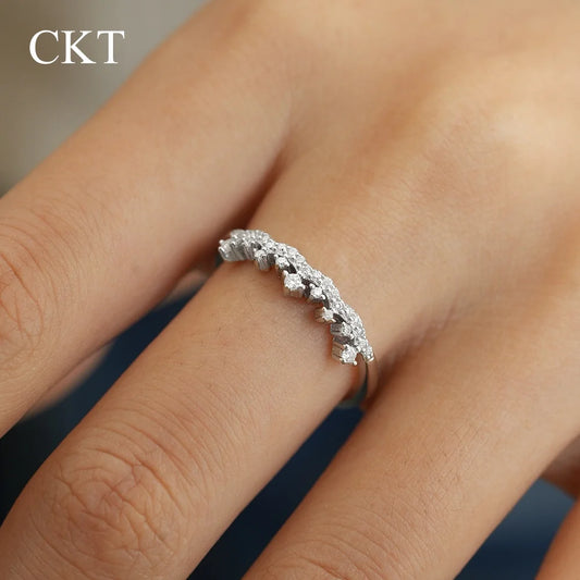 CKT 100% 18k White Gold Hip-hop Crown Ring Women's Platinum Pt950 Wedding Bands Ring Diamond Moissanite Jewelry