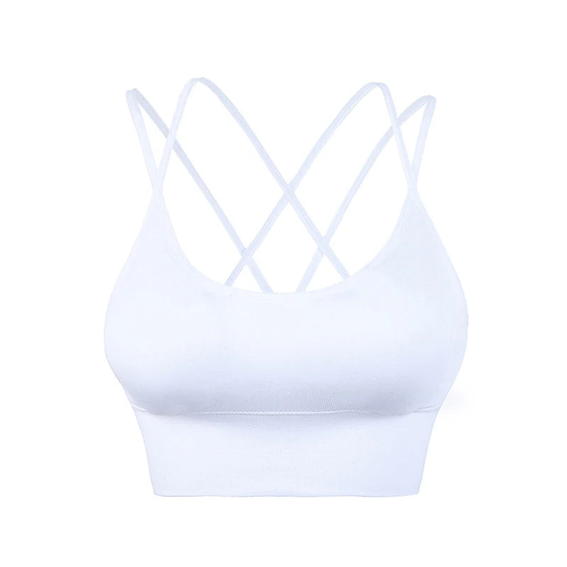 Sexy Women Tops Back Cross Straps Tank Tops Push Up Running Sports Bra Breathable Soft Fitness Beauty Gym Shockproof Yoga Bra