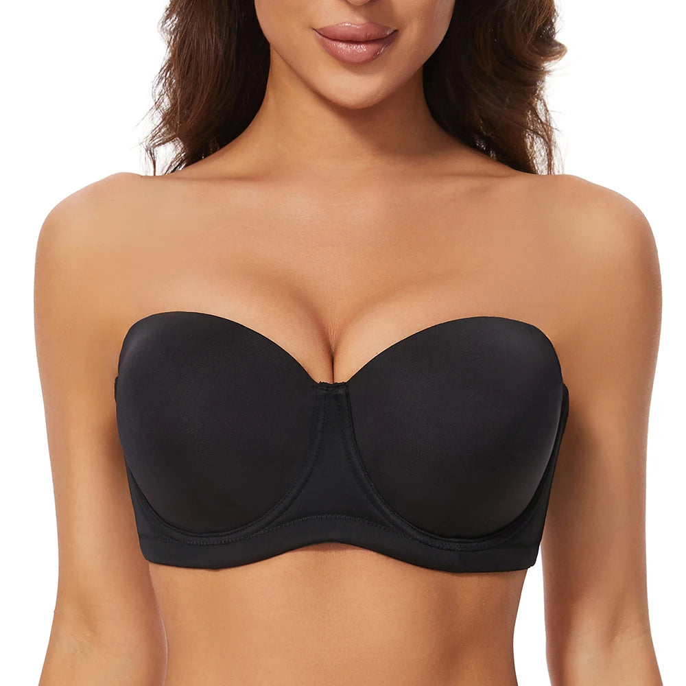 Sheroine Plus Size Strapless Bra Push Up Underwire Full Coverage Light-Padded Bras for Big Breasts Smooth & Comfort with Support