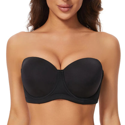 Sheroine Plus Size Strapless Bra Push Up Underwire Full Coverage Light-Padded Bras for Big Breasts Smooth & Comfort with Support
