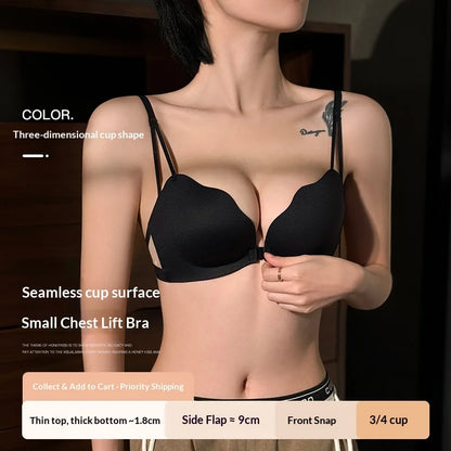 Front-Closure Backless Bra for Women: Small-Cup, Pushing-Up, Lifting, Seamless, Wire-Free, Breathable, And Comfortable