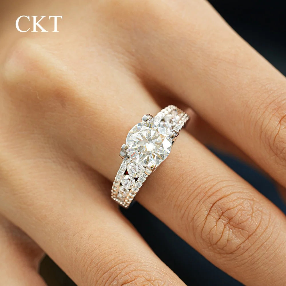 CKT Designer Girl Birthday Gift 18K White Gold Rings 3ct D Color Moissanite Diamonds Platinum Pt950 Fine Jewelry Engagement Ring