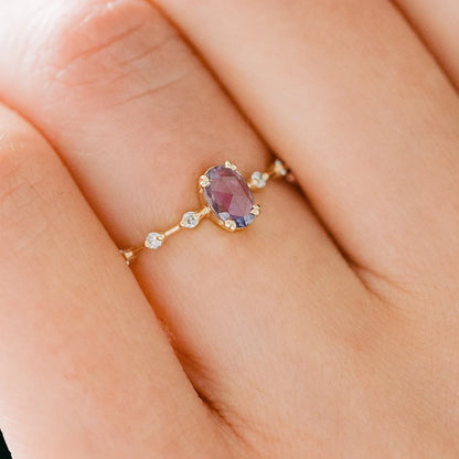 Romantic 18K Gold Plated Purple Crystal Ring for Women - Luxury Fashion Wedding Engagement Jewelry Gift in Sizes 6 7 8