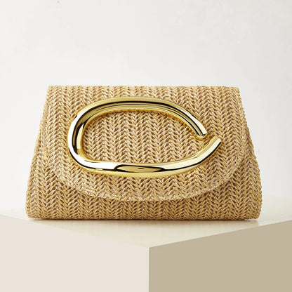Women's Woven Clutch Bag with Flap, Stylish Handle, Detachable Shoulder Strap, Simple Solid Color, Wedding Season, Party, Prom, Gathering, Envelope Bag, Flap Bag, Summer Beach, Holiday Essential, Vacation Season, Solid Color,