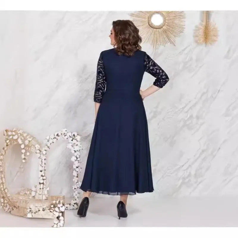 Spring and Summer New Large-size Women's Dress Splicing Lace Chiffon Slim-fit High-end Dress Dresses for Women 2022 Plus Size