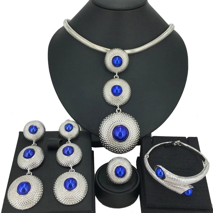High Quality Big Pendants Newest Dubai Gold Plated Jewelry Set Women's Exquisite Wedding Banquet Dating Jewelry Set FHK14092