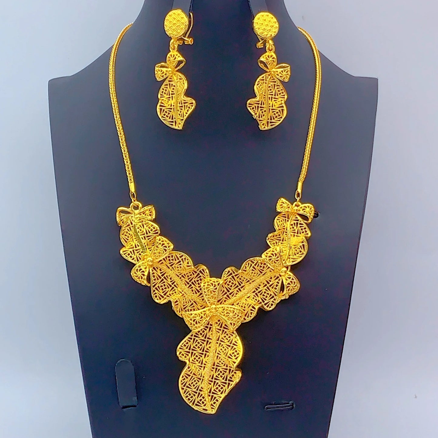 Indian 24K Gold Plated Jewelry Set For Women Nigeria Dubai African Bridal Necklace Earrings Wedding Party Gift Jewellery