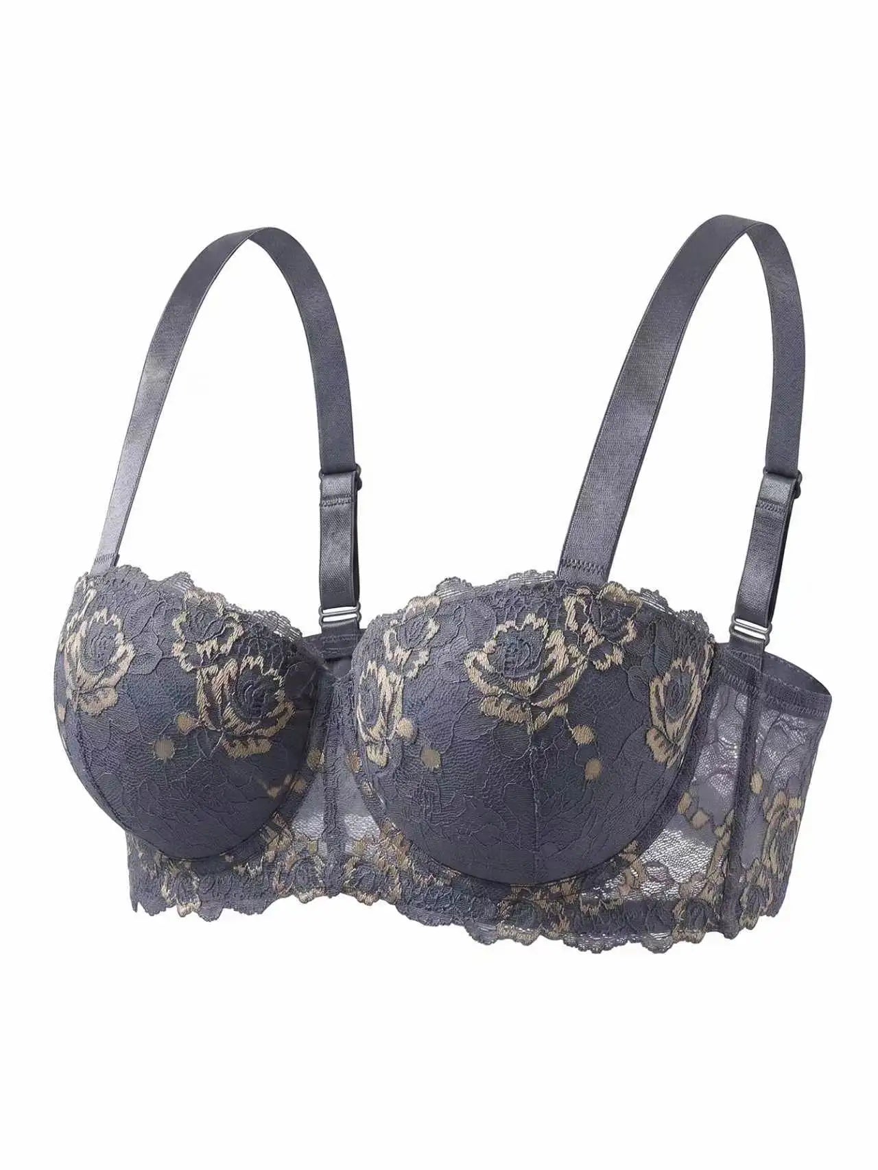 Plus Size Lace Women's Bra BCD Thin Cup Floral Embroidered Push up Bra Side Support Comfortable Underwire Lingerie Bra Women