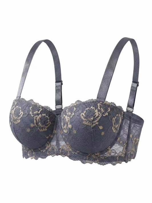 Plus Size Lace Women's Bra BCD Thin Cup Floral Embroidered Push up Bra Side Support Comfortable Underwire Lingerie Bra Women
