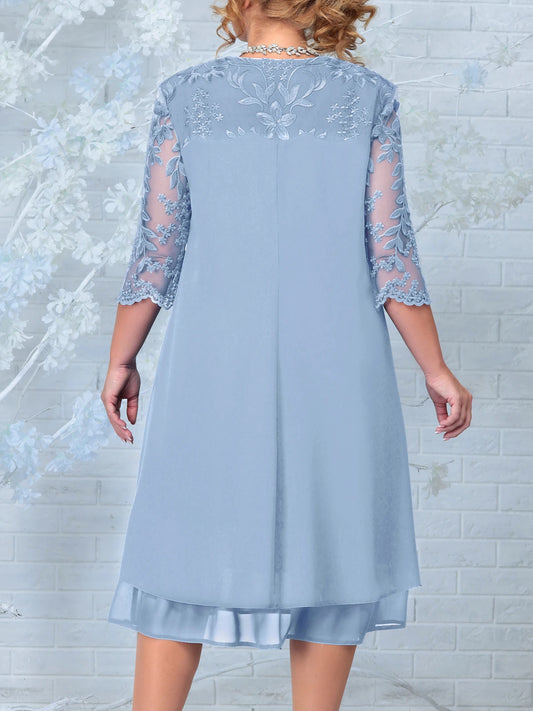 Plus Size Dress 2025 Fashion Women Summer Embroidery Floral Patchwork Elegant Party Dress Curvy Size Women Clothing