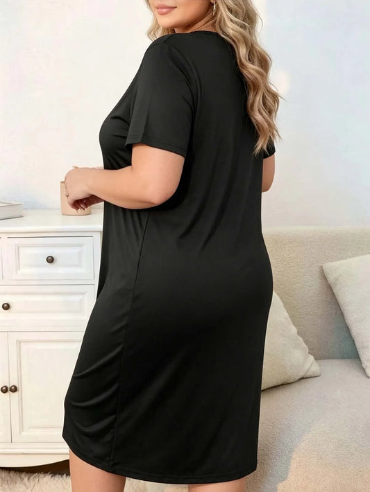 Plus-size women's short-sleeved casual dress, home pajama set for daily wear and outdoor outings, versatile for all occasions