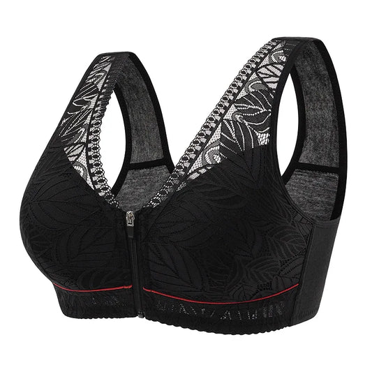 Front zipper Soft cotton cups Bra breathable women wireless underwear  lace strap tank leaves top plus size bra