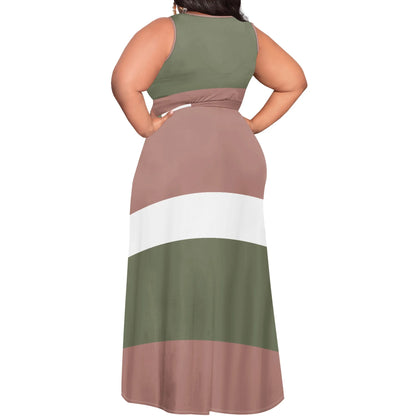 Plus Size Womens Sexy Casual Dresses for Curvy Women 3D Printed halterneck V Neckline Short Sleeve Loose High Vent Maxi Dress