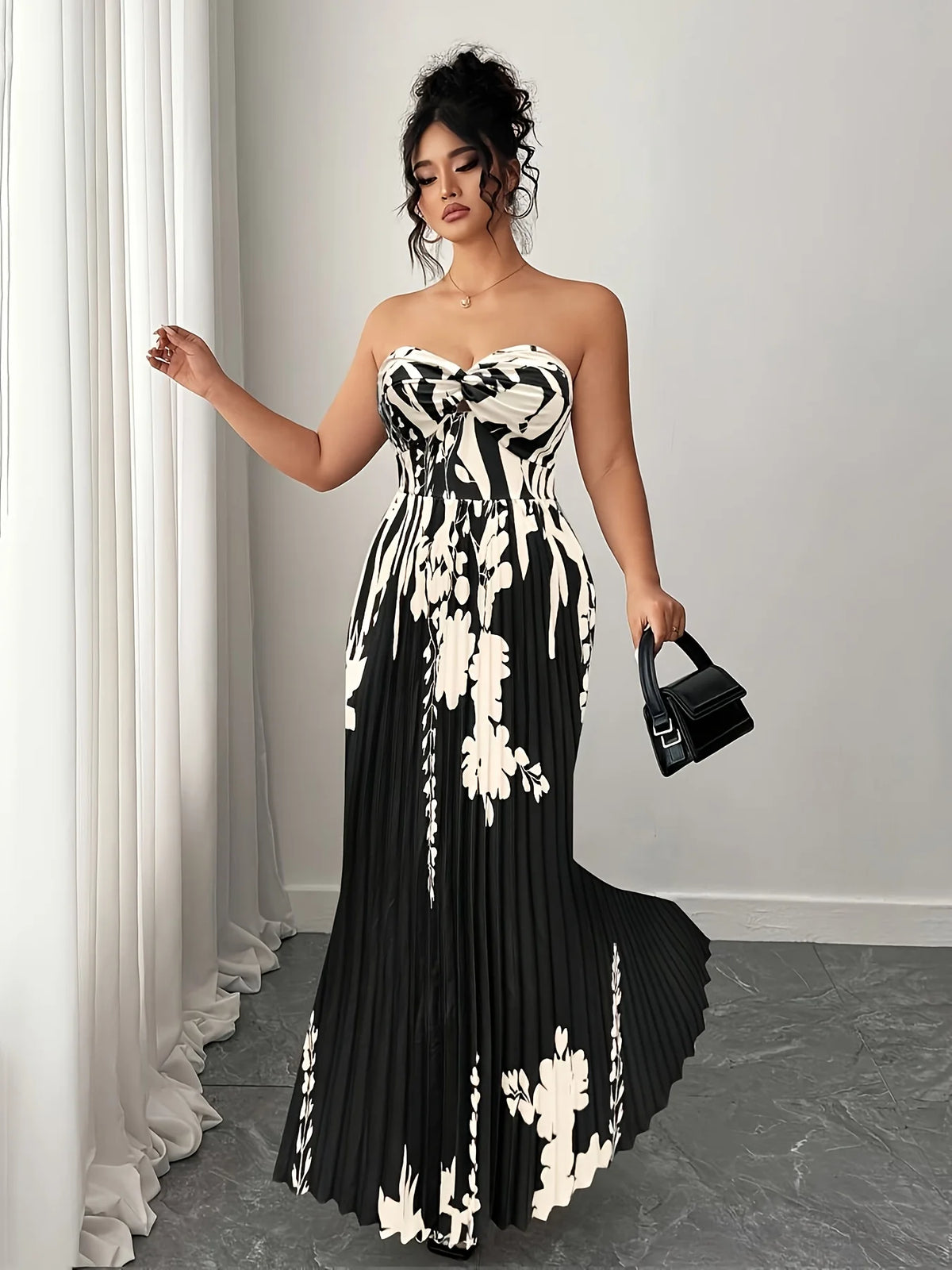 plus Size Elegant Dress Stylish Gracious Fashion Position Printing Gored Skirt Craft Pleated Skirt for Women