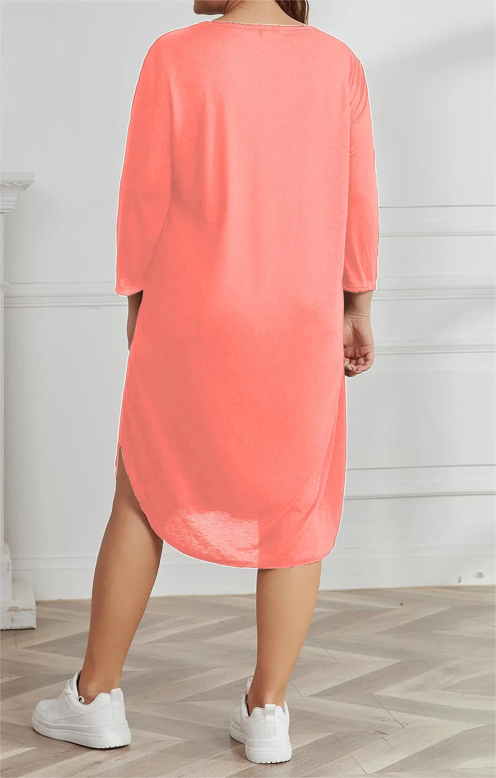 Women's Plus Size 3/4 Sleeve Criss Cross V Neck Sleep Dress Loose Casual Loungewear Nightgown