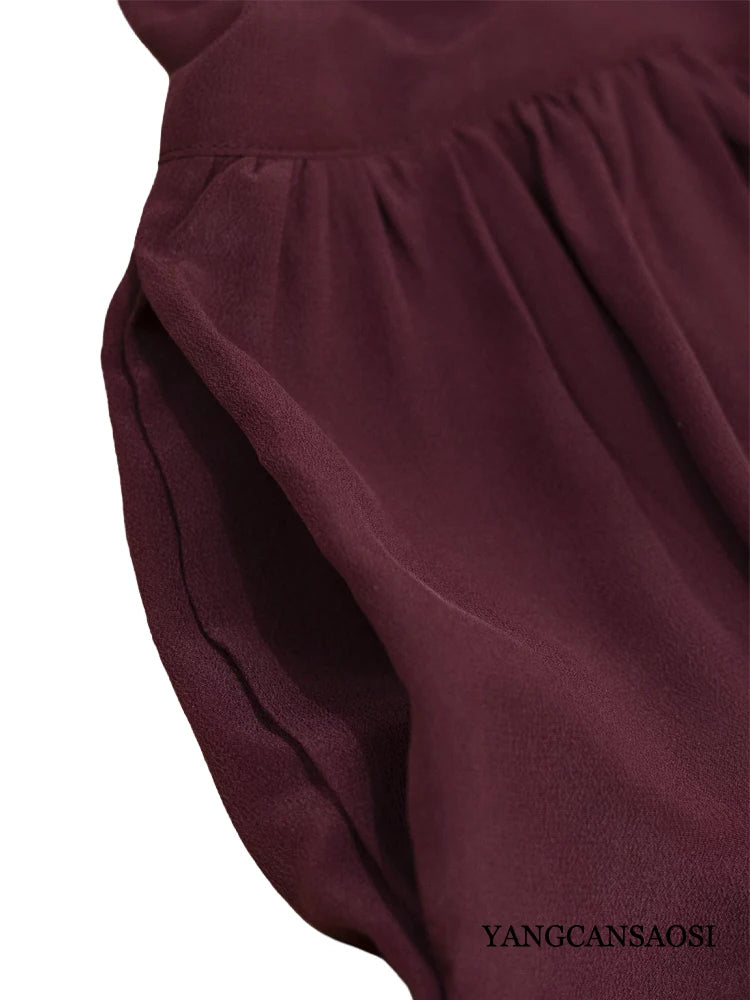Plus Size Women's Casual Summer New Breathable 100% Natural Mulberry Silk Double Crepe Wine Red Round Neck Short Sleeved Dress
