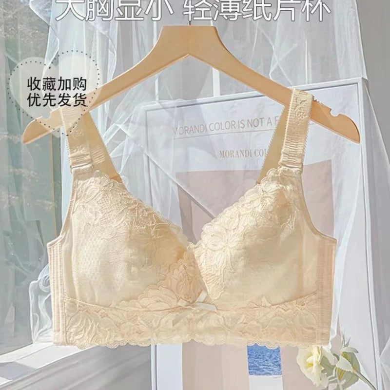 Plus-size Lingerie, Ultra-thin Lace Full-cup Adjustable Bra Without Underwire, Large Bust