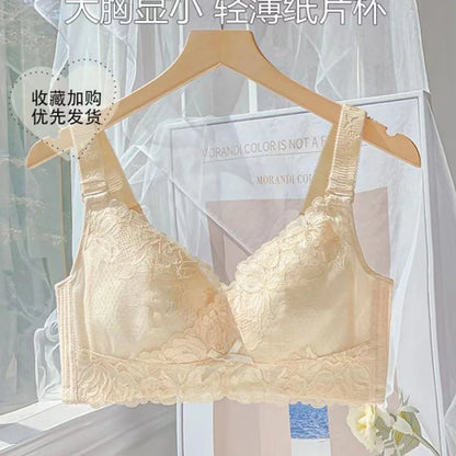 Plus-size Lingerie, Ultra-thin Lace Full-cup Adjustable Bra Without Underwire, Large Bust