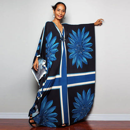 Plus Size Dresses Womens Caftan Floral Print Kaftan Dress Short Sleeve Swimsuit Cover up Loungewear for Summer