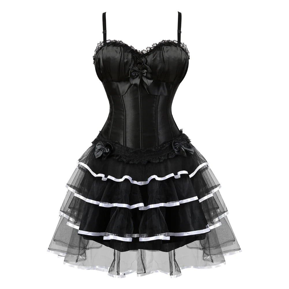 Burlesque Corset Dresses for Women Plus Size Sexy Corset Lingerie Top With Cup Black Sexy Lace Corset Dress With Straps
