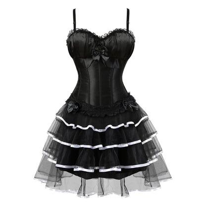 Burlesque Corset Dresses for Women Plus Size Sexy Corset Lingerie Top With Cup Black Sexy Lace Corset Dress With Straps