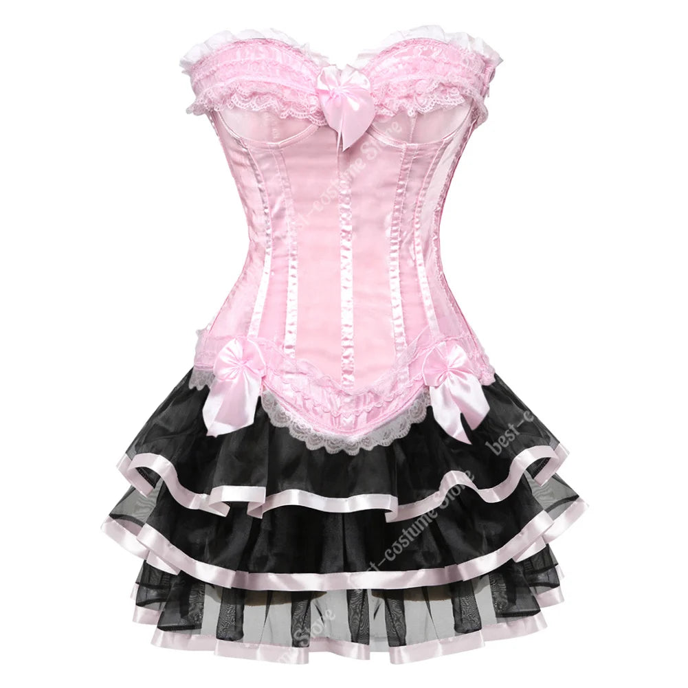 Burlesque Corset Dresses for Women Plus Size Sexy Corset Lingerie Top With Cup Black Sexy Lace Corset Dress With Straps