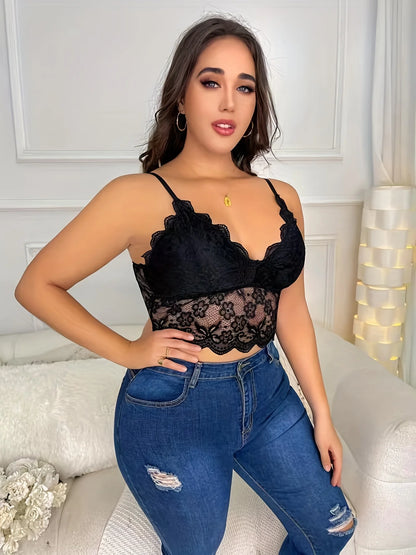 Sexy Plus Size Bra Lingerie Women's V-Neck Lace Floral Embroidery Longline High Stretch Elegant Vest Feminino