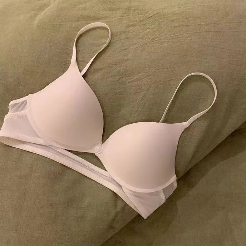 Women's Front Closure Push Up Bra U-Back Backless Seamless Wireless Ultra Thin Summer Bralette Small Bust Lift Detachable Straps
