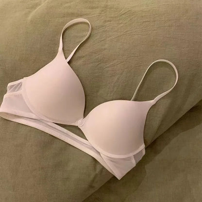 Women's Front Closure Push Up Bra U-Back Backless Seamless Wireless Ultra Thin Summer Bralette Small Bust Lift Detachable Straps