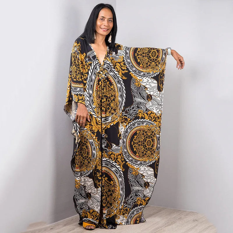 Plus Size Dresses Womens Caftan Floral Print Kaftan Dress Short Sleeve Swimsuit Cover up Loungewear for Summer