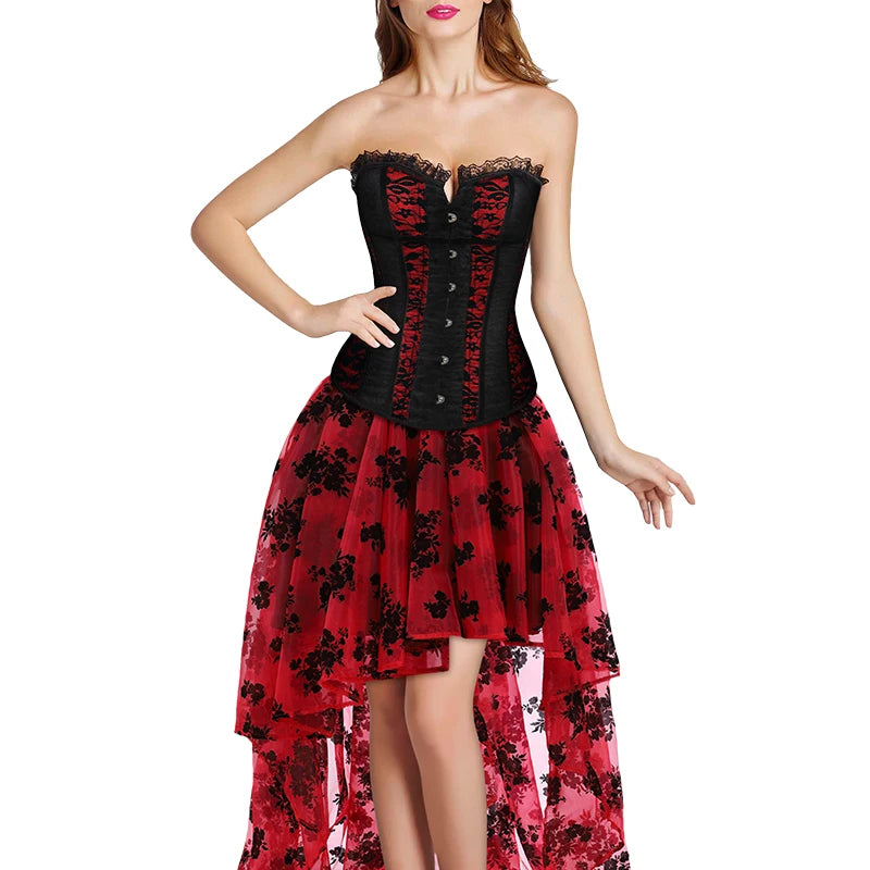 Corset Dresses for Women Plus Size Wedding Dress Red and Black Sexy Lace Up Corset Bustier Top Lace Skirt Gothic Corsets