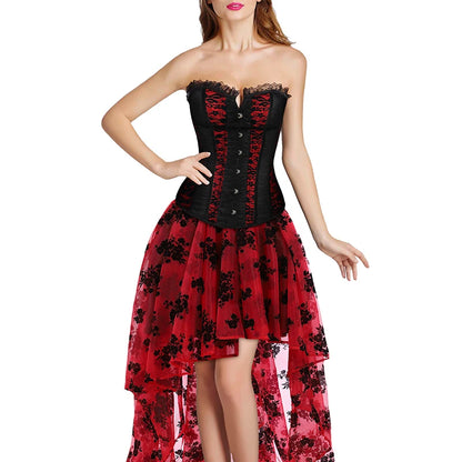 Corset Dresses for Women Plus Size Wedding Dress Red and Black Sexy Lace Up Corset Bustier Top Lace Skirt Gothic Corsets