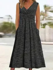 Plus Size Women's Casual V-Neck Short Sleeve A-Line Dress - Blue and White Abstract Print, Breathable Summer Evening Dress, Mach