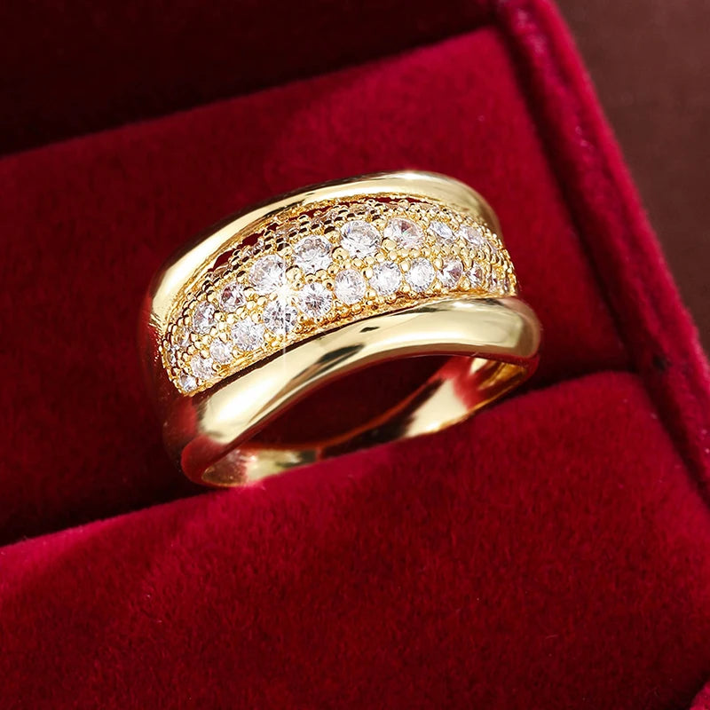 Gorgeous Gold - Plated Ring with Sparkling Cubic Zirconia Stones, Ideal for Any Occasion, Fashionable Jewelry Accessory