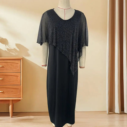 2026 Women Plus Size Dress O-neck Midi Loose Dress Lady Evening Chiffon Sequin Sexy Elegant Dress Female Clothing Summer Autumn