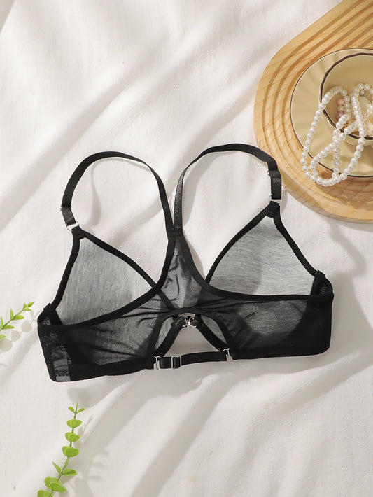 Black Lace Bra For Women Front Closure Padded Underwire Bras Sexy Unlined Demi Cup Push Up Lingerie Comfort Fit Daily Wear